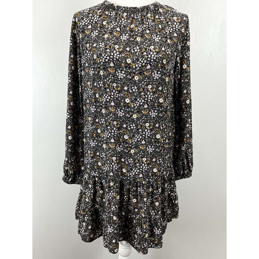 LOFT Outlet Ditsy Floral Mini Dress Small VGUC Long Sleeve Shift Ruffle Hem